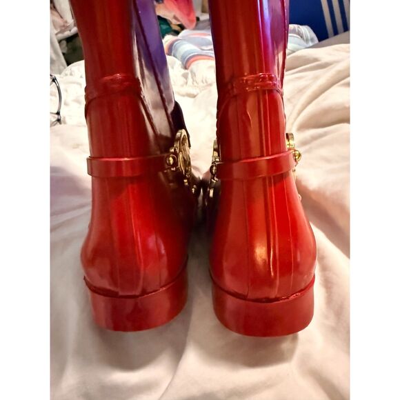 EUC Michael Kors Fulton Harness Tall Red Rubber Rain Boots - Picture 6 of 11